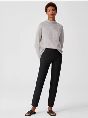 Eileen Fisher Washable Stretch Crepe High Rise Straight Pant Black Large